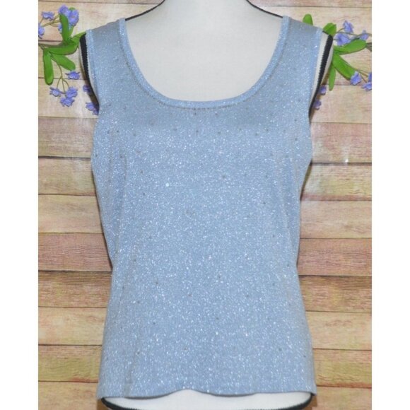 Emma James M Blue & Metallic Silver Sequin 2 Piece Silk Blend Jacket & Tank Top - Picture 9 of 12